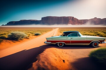 vintage car on the road ai generative