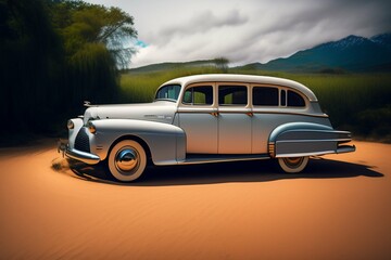 vintage car on the road ai generative