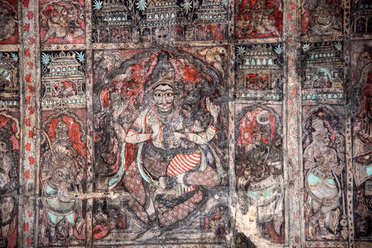 Mural of Shiva painted on the ceiling of Virupaksha Temple in Hampi