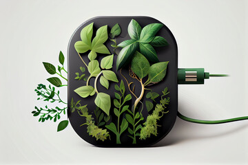 plug with green plants ecology concept white background