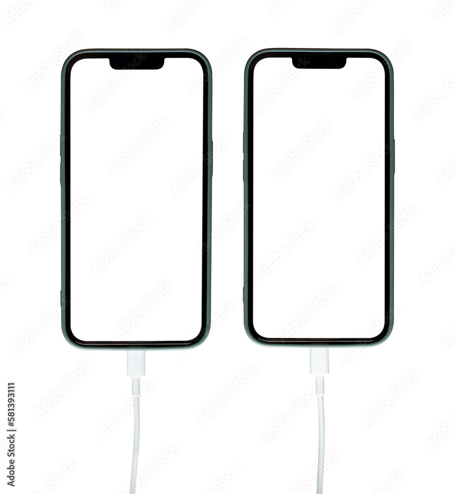 Canvas Prints mockup of smartphone with blank screen isolated on transparent background png file. charging a mobil