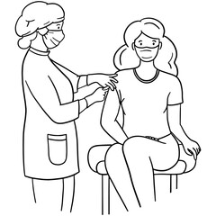 A woman gives an injection with a virus vaccine to a patient, doodle illustration png 