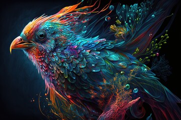 Fototapeta premium Colorful bird digital art illustration, generative ai