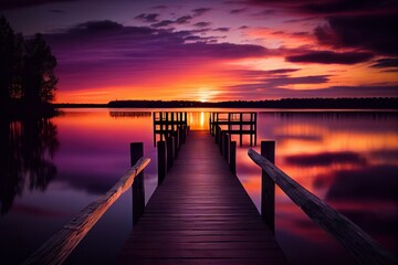 Fototapeta na wymiar sunset on the pier made with generative ai