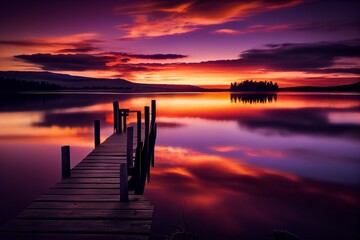 Fototapeta premium sunset on the lake made with generative ai