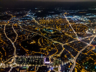drone view of city streets at night public illumination at night from view from above 