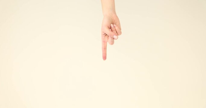 Hand signs and female finger points down