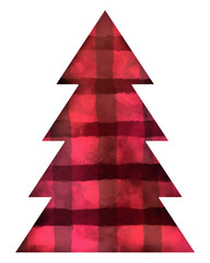Christmas Tree Illustration Red Plaid