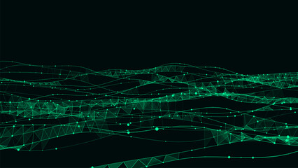 Molecular background with DNA. Network concept. Music sound wave. Big data visualization. Abstract connecting dots on the backdrop.