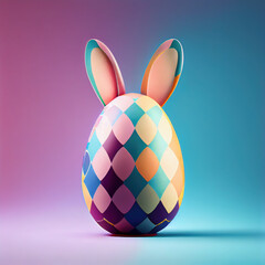 Simple easter egg with bunny ears on pastel colorful background. AI generated