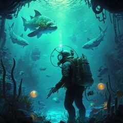 Naklejka na ściany i meble Underwater Game Art
