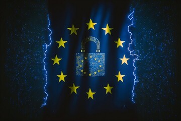 EU Data protection and cyber security  - obrazy, fototapety, plakaty