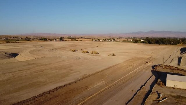 Excavation scraper tournapull in the desert drone video