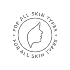 For all skin type cosmetics vector line label. Cosmetic cream or lotion outline badge.