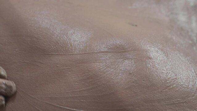 Close Up of Body Scrub and Mud Wrap Therapy, Female Hands Mud Wrap Skin Treatment, Gentle Body Scrub for Soft Skin