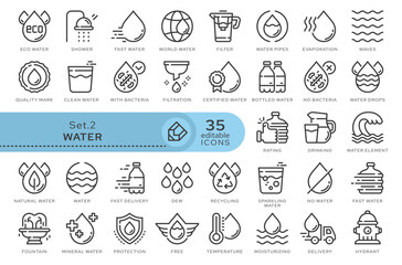 Set of conceptual icons. Vector icons in flat linear style for web sites, applications and other graphic resources. Set from the series - Water. Editable outline icon. 