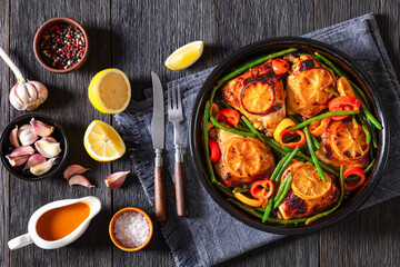 honey mustard lemon chicken thighs with veggies