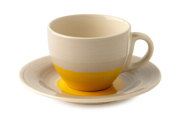 Ceramic cup and saucer isolated on white
