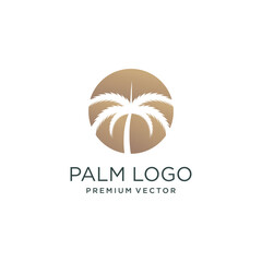 Palm tree logo design with simple and creative Premium Vector