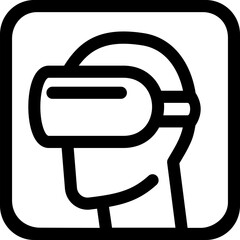 The vector icon of a person in a helmet of virtual reality on a transparent background.