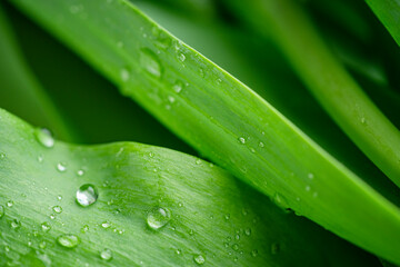 Background of green leaf with raindrops. Selective focus