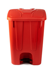 A red recycle bin isolated on white background