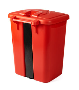 A red recycle bin isolated on white background