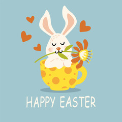bunny holding flower in teeth happy easter