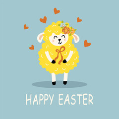 square easter banner with cute sheep