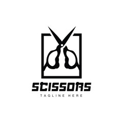Scissors Logo, Cutting Tools Vector, Barbershop Razor Scissors Simple Design, Illustration Template Icon