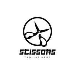 Scissors Logo, Cutting Tools Vector, Barbershop Razor Scissors Simple Design, Illustration Template Icon