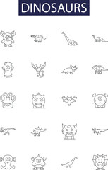 Dinosaurs line vector icons and signs. Reptiles, Fossils, Raptors, Pterosaurs, Brontosaurus, Tyrannosaurus, Lizard, Claws outline vector illustration set © iconsgraph