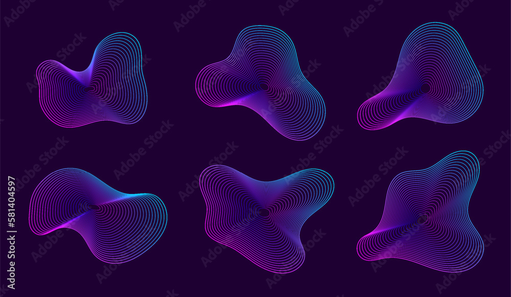 Wall mural dynamic amorphous shapes, abstract fluid forms with gradient, liquid shape made of lines with blend 