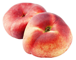 Two chinese flat donut peaches isolated on transparent background. Full depth of field.