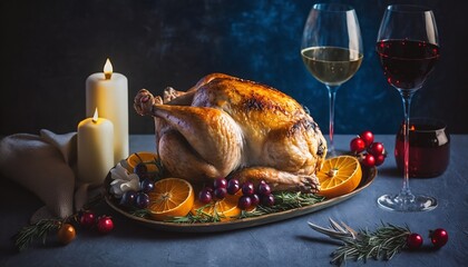 クリスマス_ローストチキン_青_Christmas_roasted chicken_generative ai