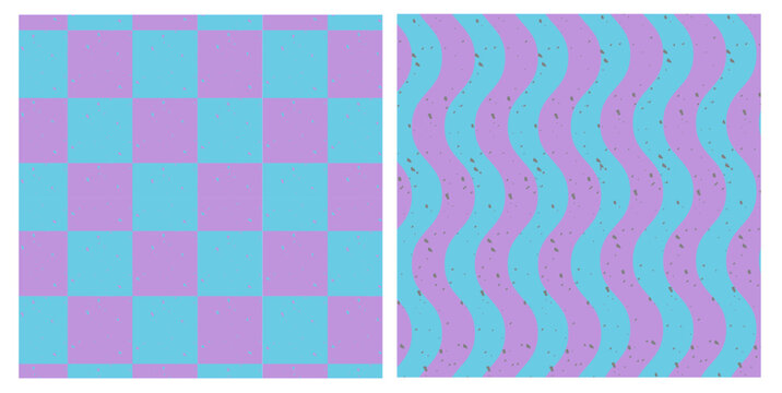 Groovy abstract vawe and checkered background. Retro tixtured pattern.