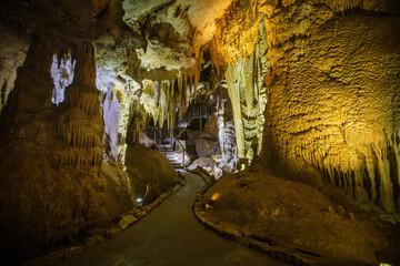 Inside touristic Prometheus Cave at Tskaltubo, Imereti region, Georgia