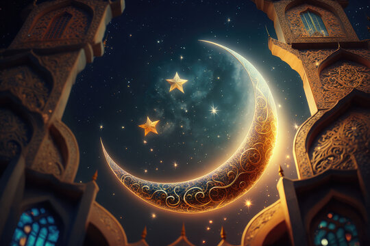 Design Illustration Of Waxing Crescent Moon That Will Usher In Holy Month Of Ramadan AI Generated