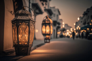 Old tradition designs of lanterns for lighting holy month of prayer in ramadan AI generated