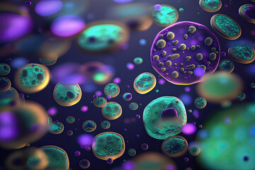AI generated medical illustration of virus bacteria microbe cancer cell isolation different colors