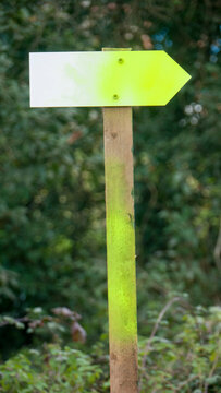 Flecha pintada con spray amarillo fluor en camino rural