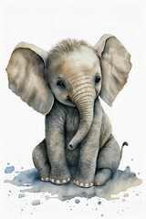 Fototapeta na wymiar Watercolor artistic baby elephant animal artwork Generative AI technology