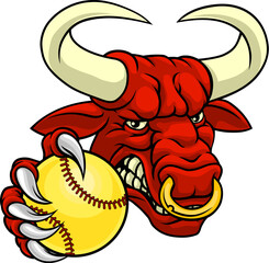 A bull or Minotaur monster longhorn cow angry mean softball mascot cartoon character.