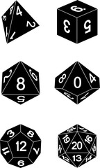 A set of common game dice used for roleplaying RPG or fantasy tabletop board games