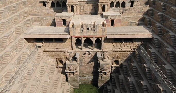 A panorama view across the giant Ancient Chand Baori Stepwell of Abhaneri