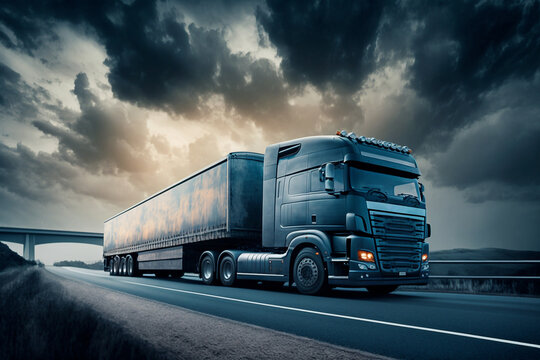 Transportation and Logistics, Truck on motorway - AI generative