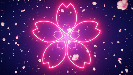 Neon Sakura With Falling Petals © Oggia