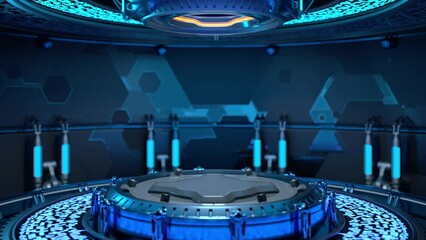 Sci-Fi interrior with a rotating platform. 3D animation