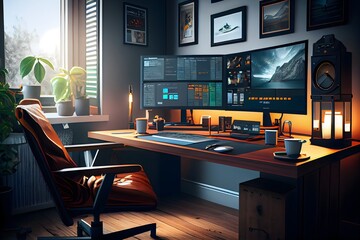 Trader's workplace created behance, modern. Generative AI