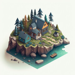 Isometric island landscape ,made with Generative AI